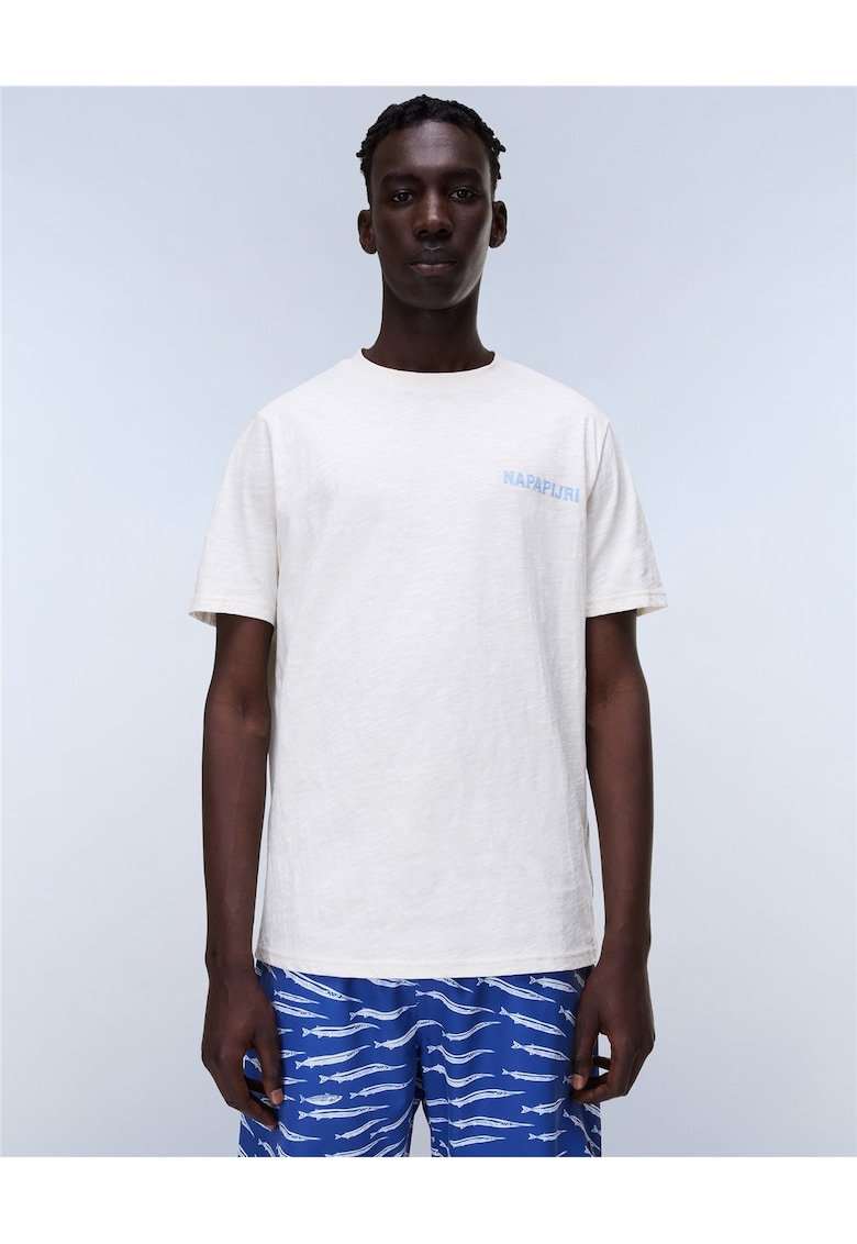 Tricou lejer din bumbac cu imprimeu logo pe spate Elio
