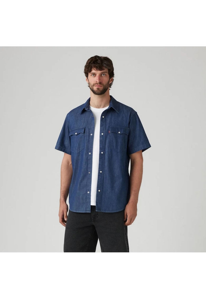 Camasa din chambray cu inchidere cu capse -