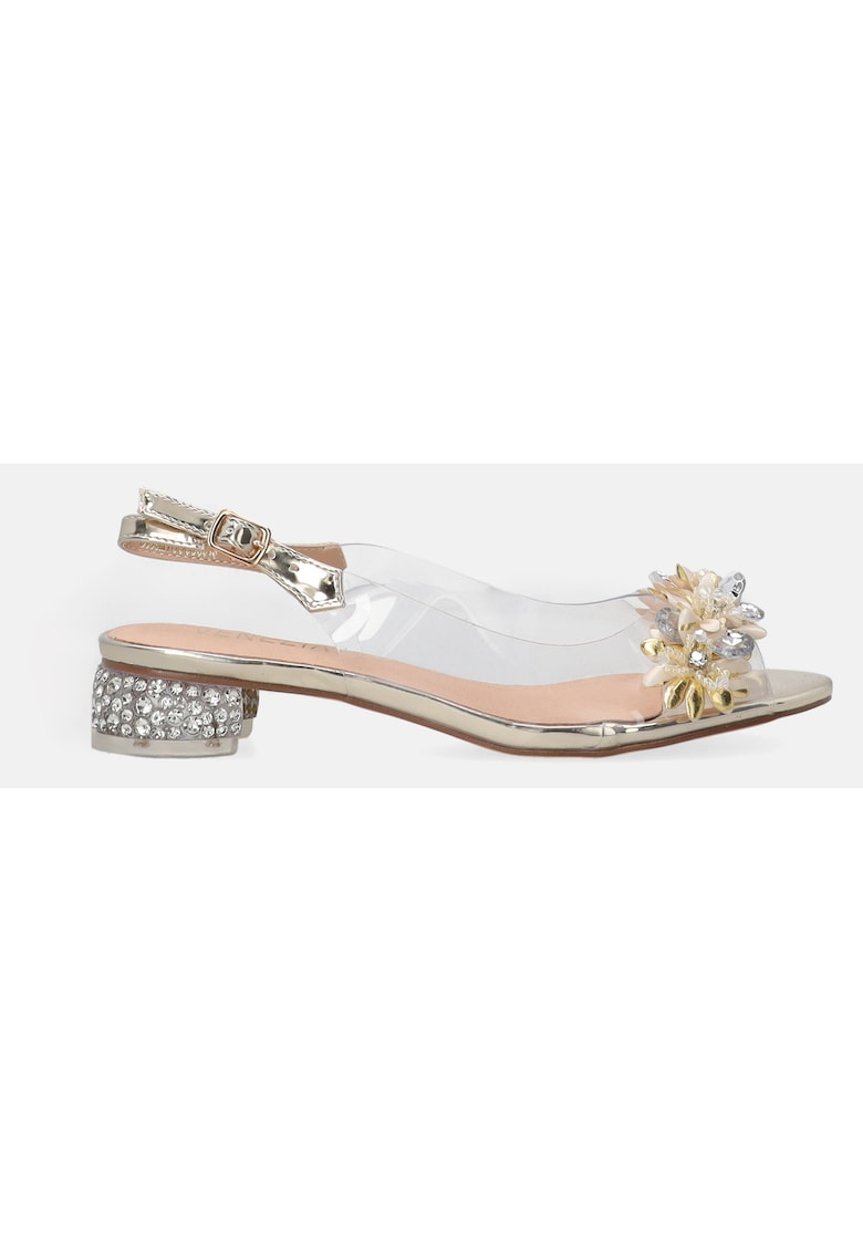 Sandale cu varf decupat si ornament floral