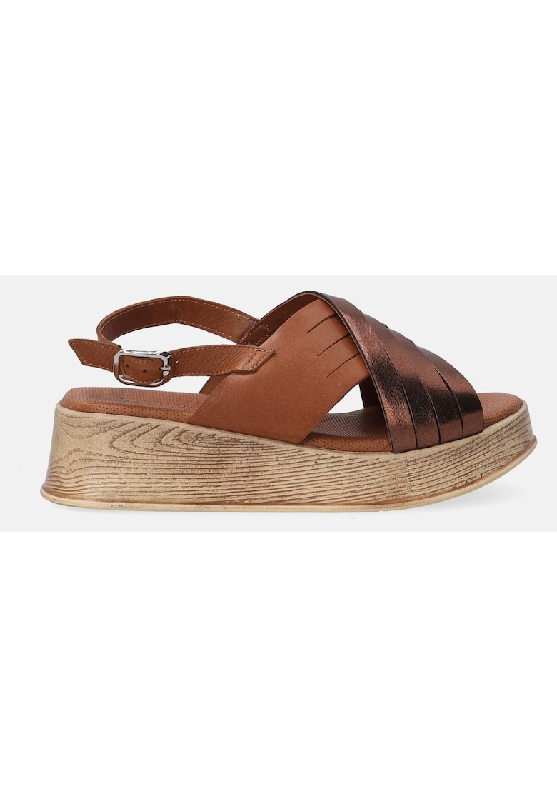 Sandale wedge cu barete incrucisate din piele