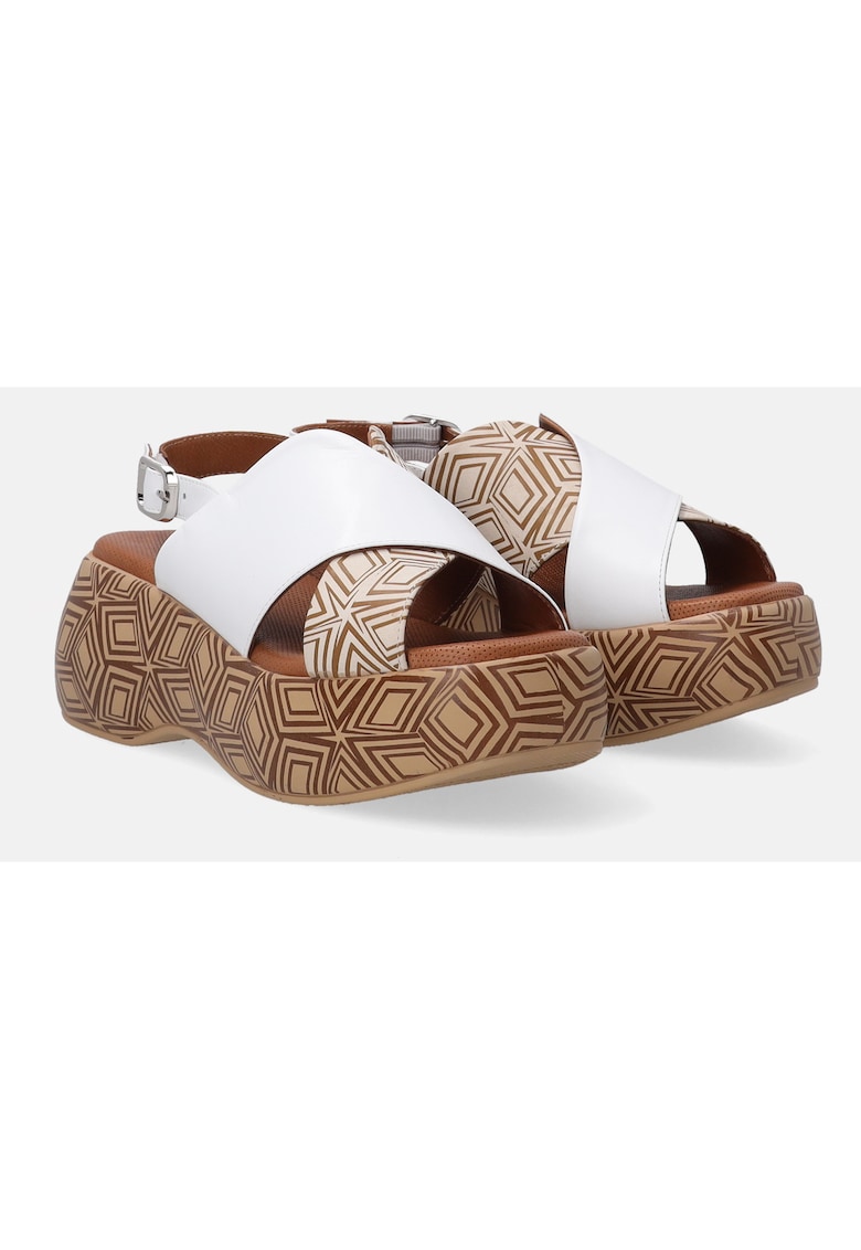 Sandale din piele cu platforma si model grafic