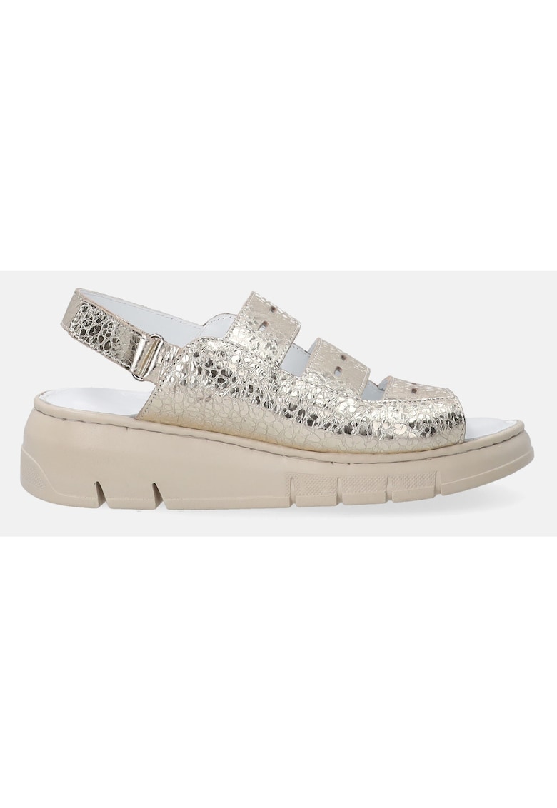 Sandale din piele cu platforma wedge si inchidere velcro