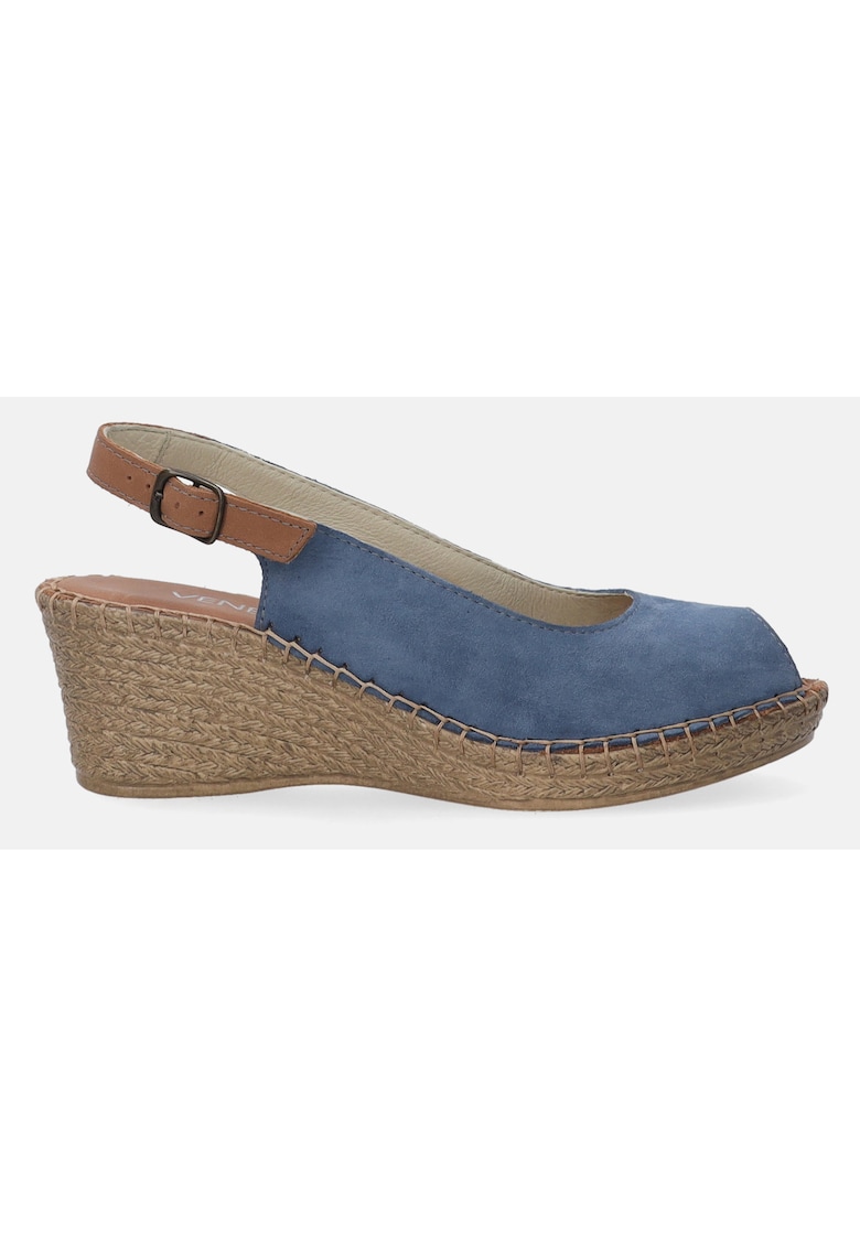 Sandale peep-toe din piele intoarsa cu talpa wedge
