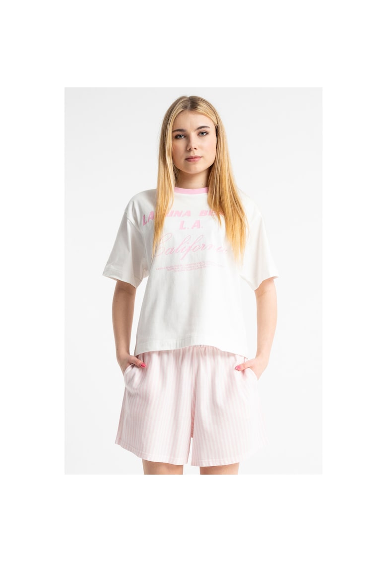 Tricou cu imprimeu text contrastant