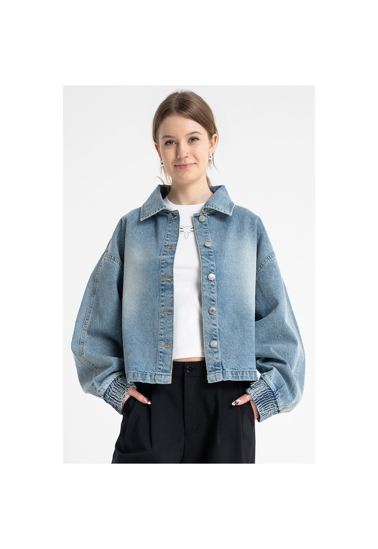 Jacheta din denim cu aspect decolorat