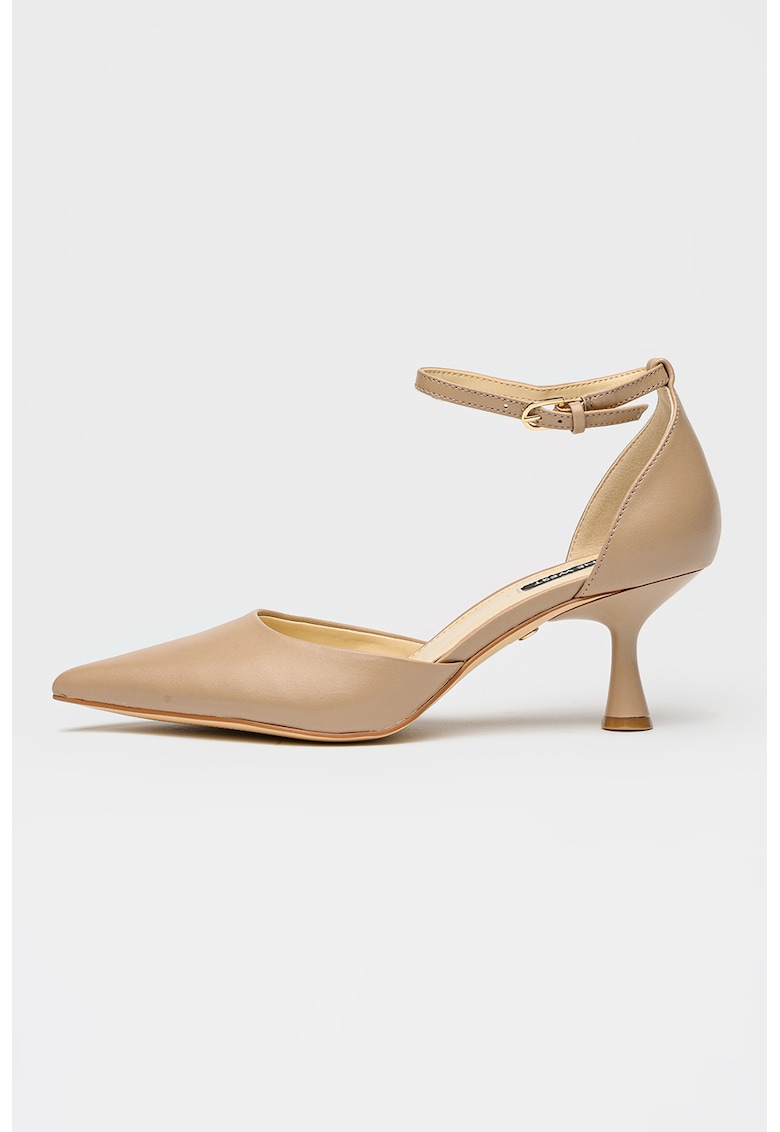 Pantofi de piele cu varf ascutit si toc Esen - Bej roscat - NINE WEST - imagine 1