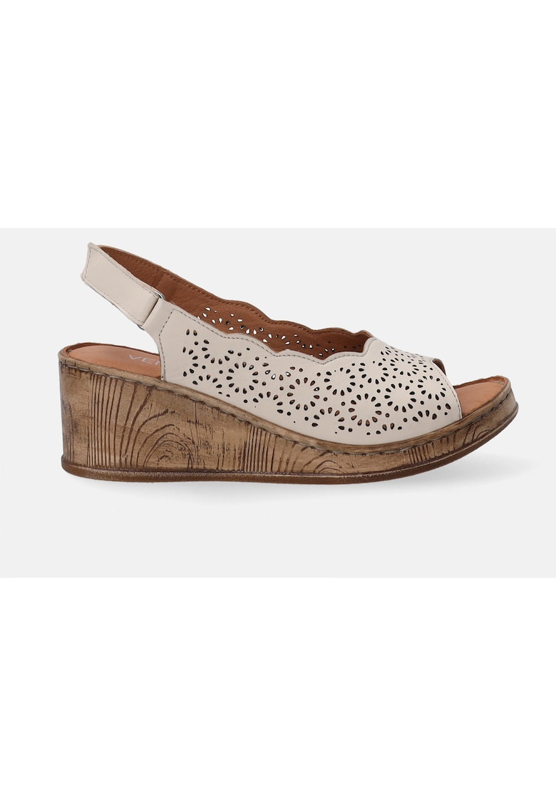 Sandale din piele cu talpa wedge si perforatii