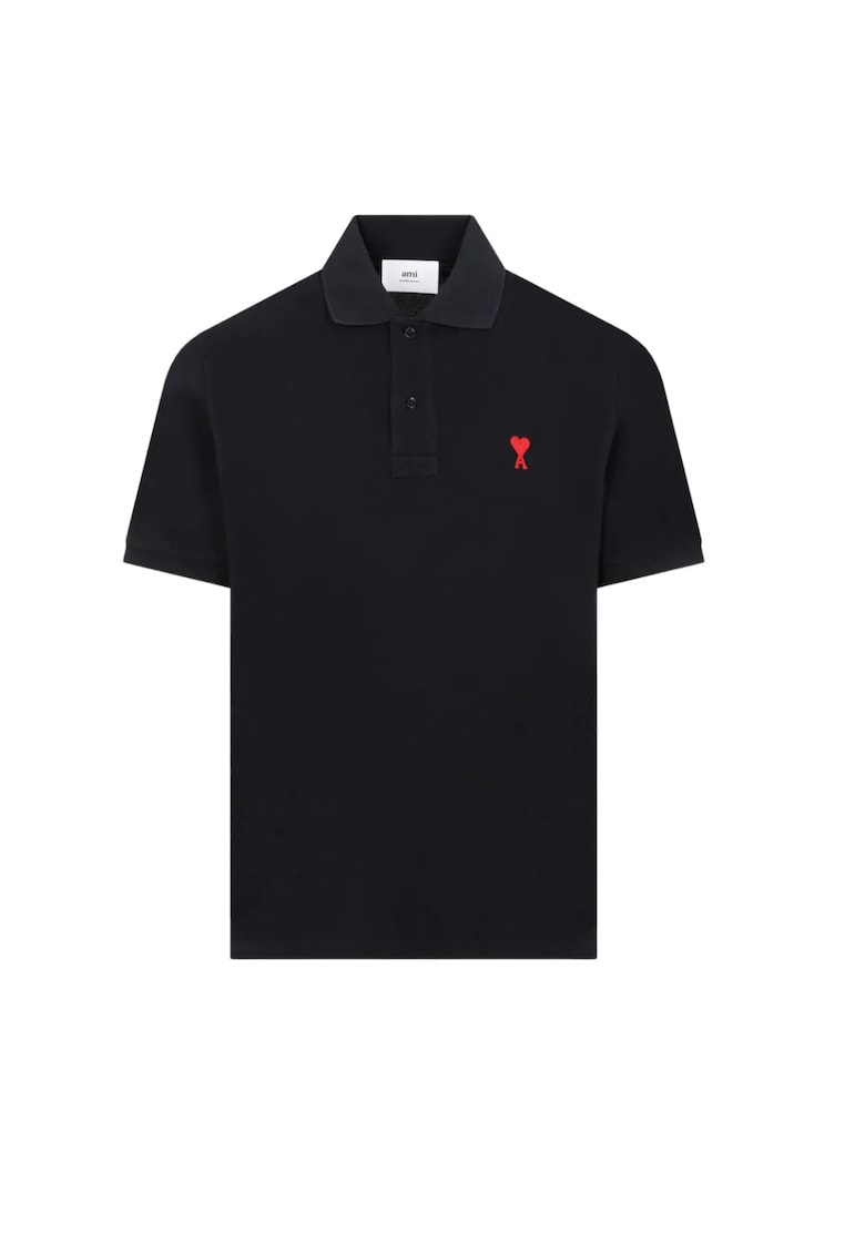 Ami De Coeur Polo T-Shirt Black Logo Red - Negru