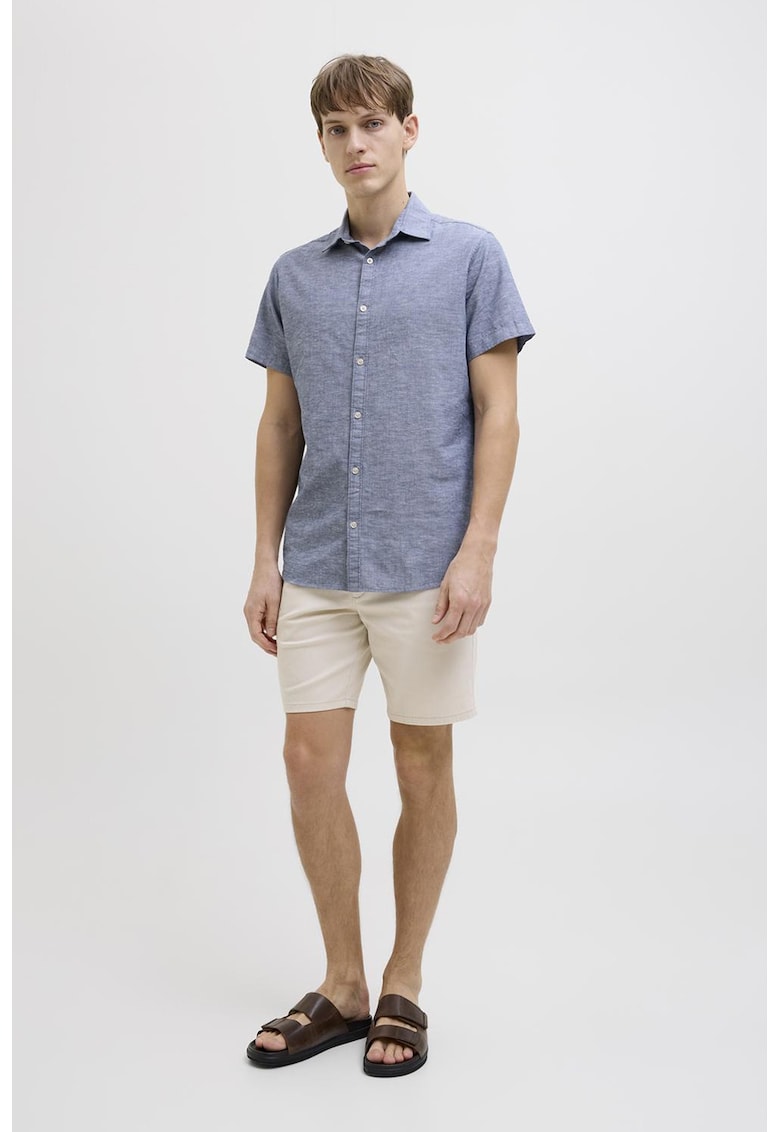 Camasa de bumbac si in - Albastru indigo -