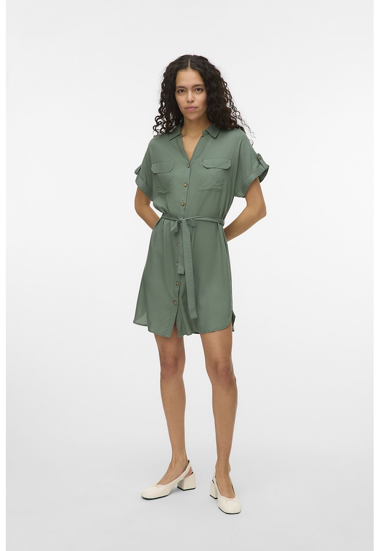 Rochie cu nasturi si maneci scurte - Verde