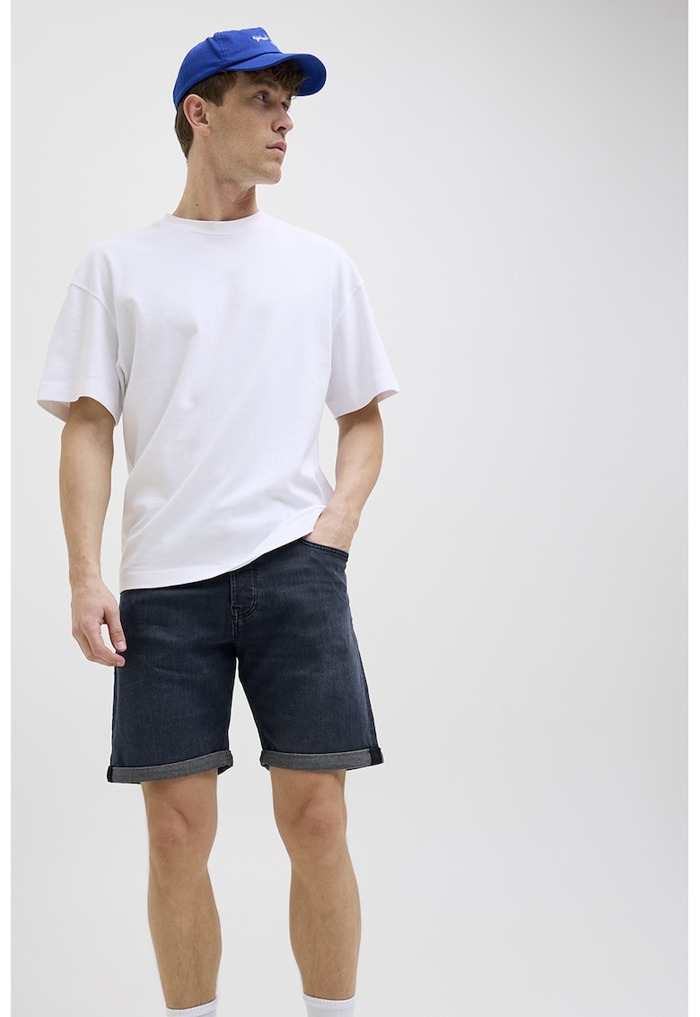 Bermude de denim cu mansete pliate - Albastru ultramarin -