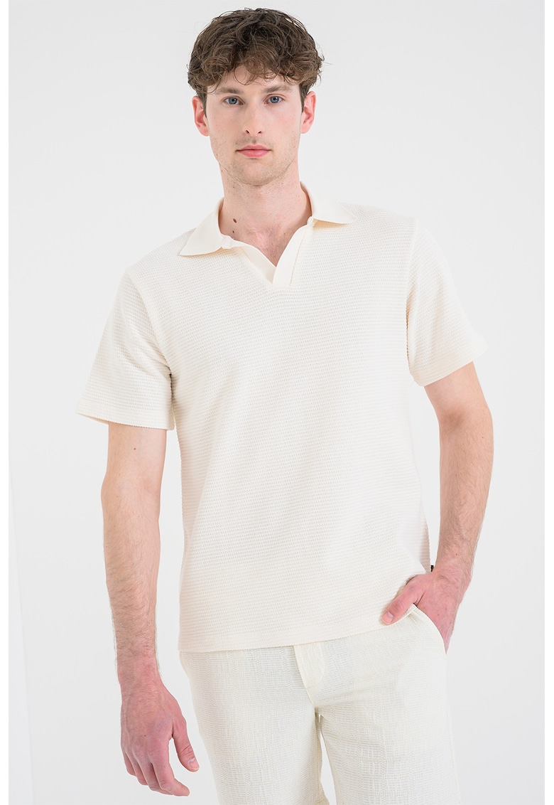 Tricou polo cu aspect texturat Bluharry - Crem