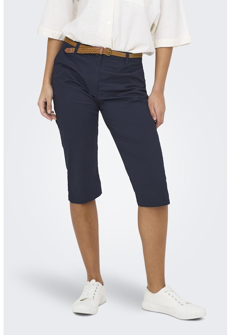 Pantaloni capri cu curea - Bleumarin