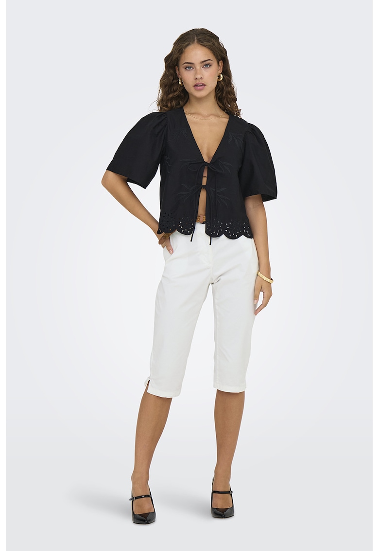 Pantaloni capri cu curea - Alb