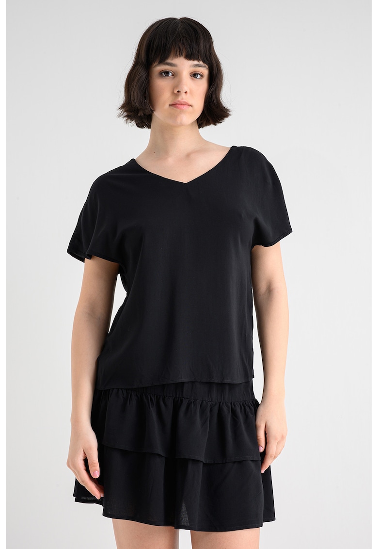 Bluza cu decolteu in V si maneci scurte - Negru