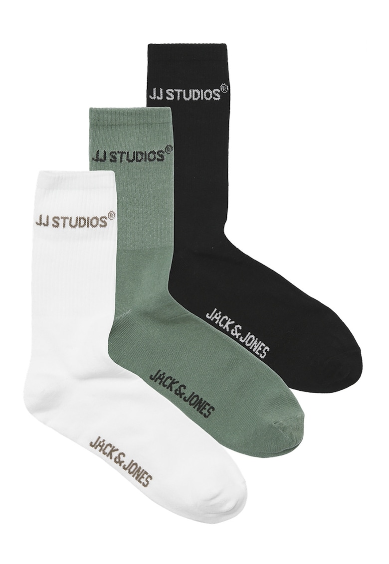 Set de sosete lungi - 3 perechi - Alb/Verde/Negru