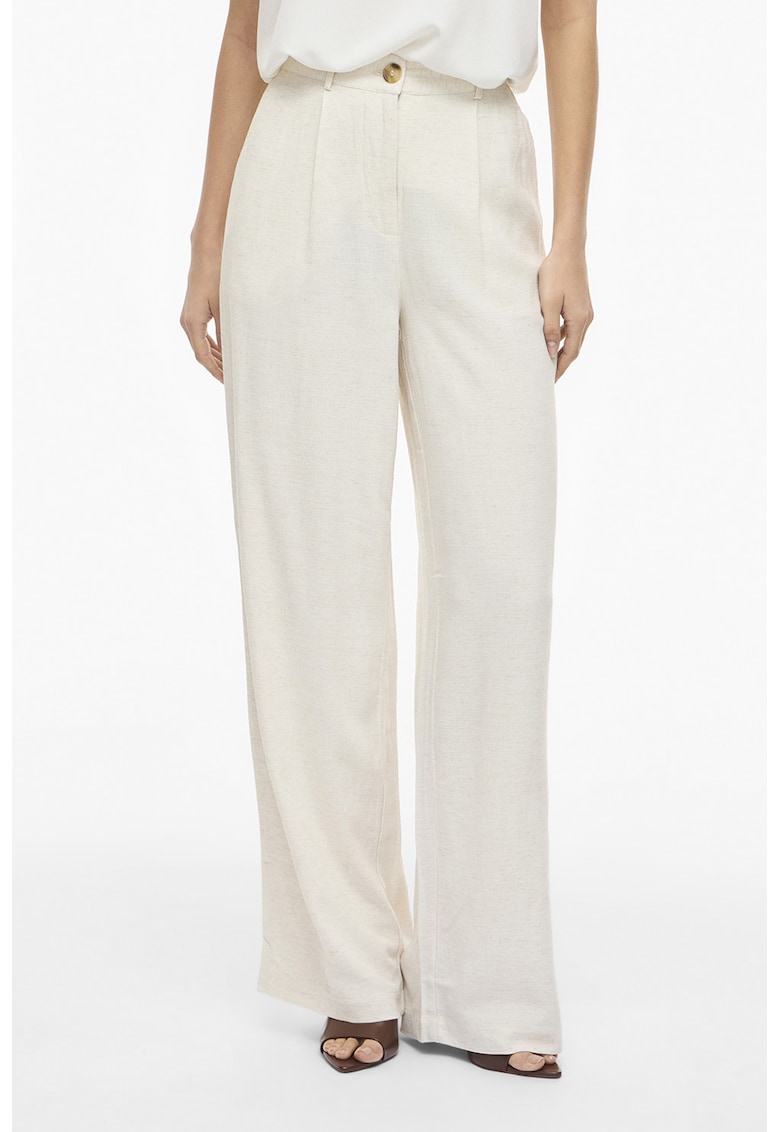 Pantaloni cu talie inalta si croiala ampla - Alb fildes -