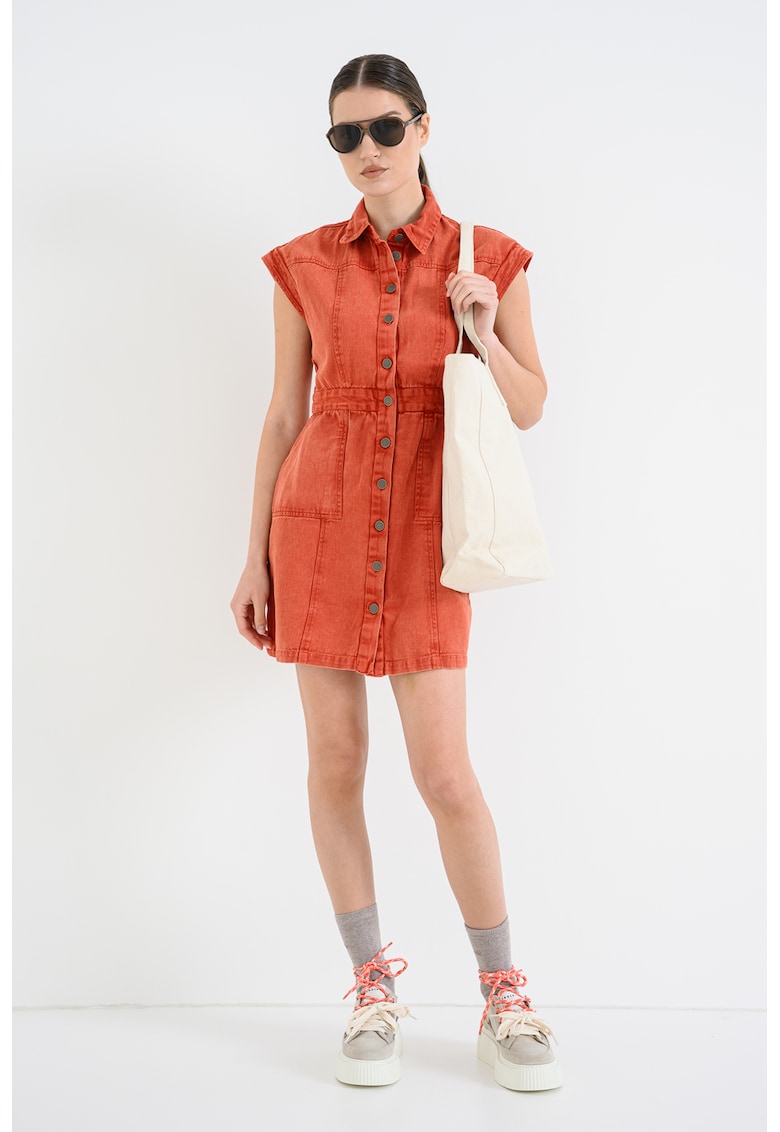 Rochie mini din denim cu buzunare Jado - Rosu stins