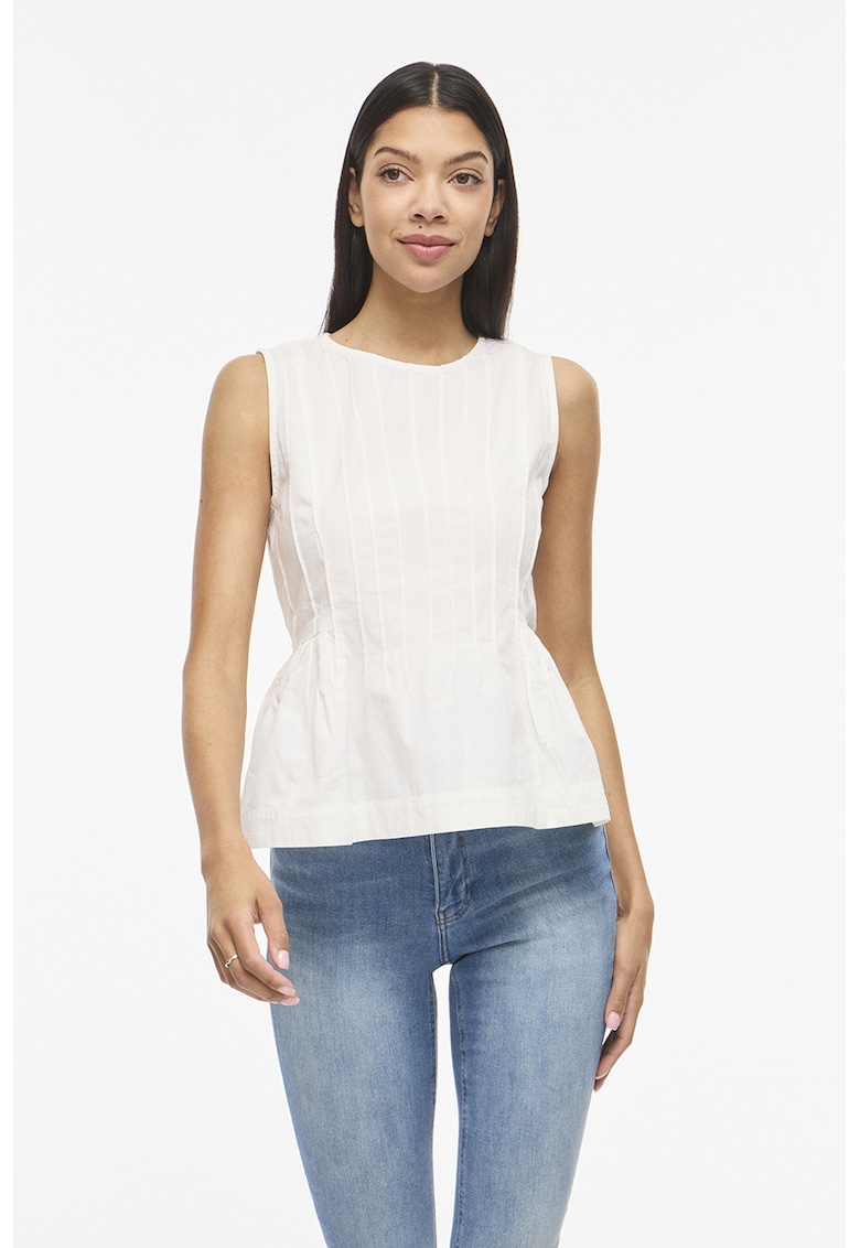 Bluza evazata din bumbac organic fara maneci - Alb -