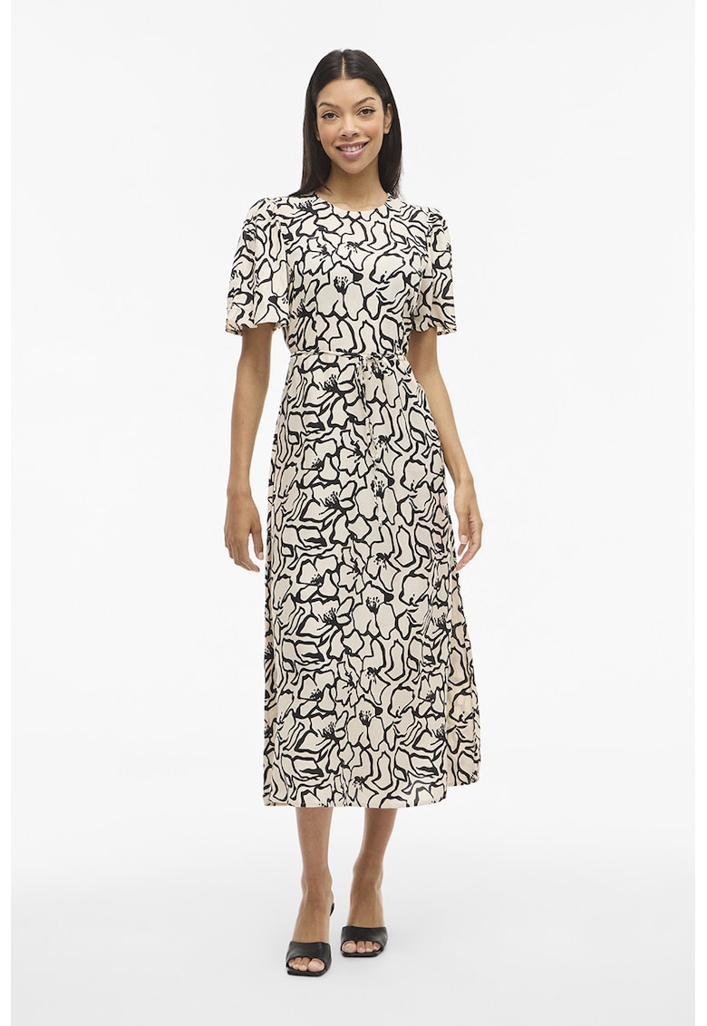 Rochie mini evazata cu model floral - Negru/Maro nisip