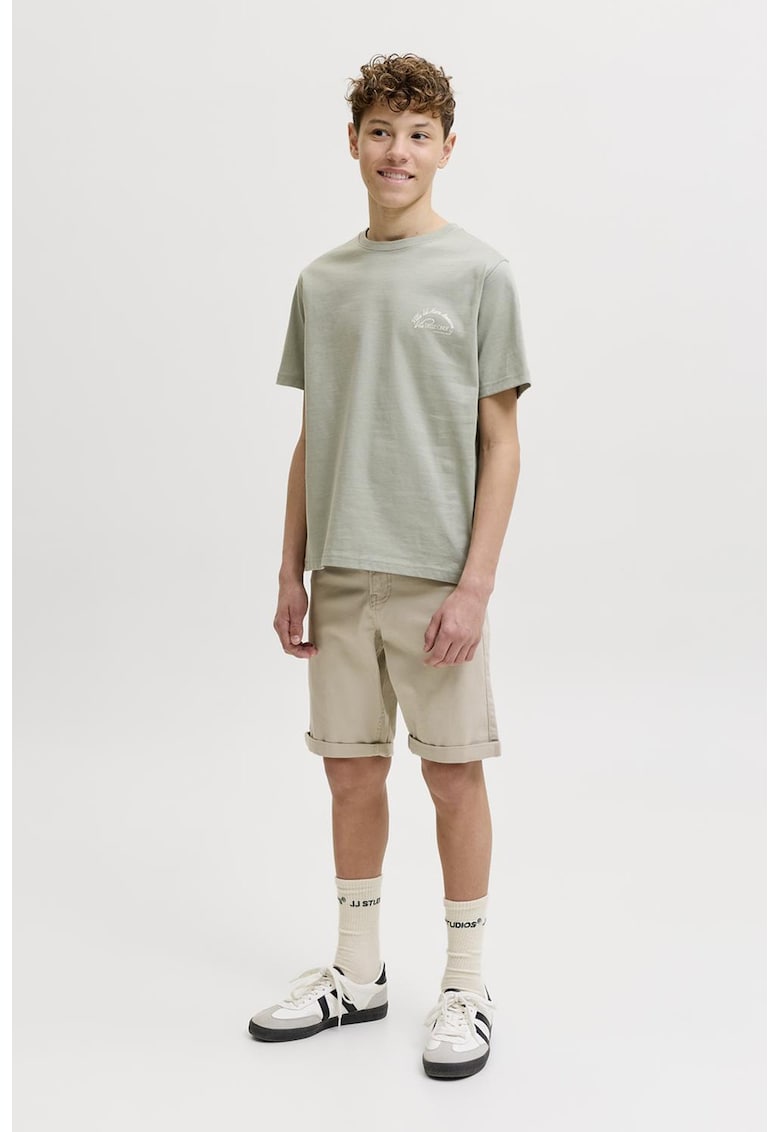 Pantaloni scurti din amestec de bumbac organic cu margini pliate - Bej deschis