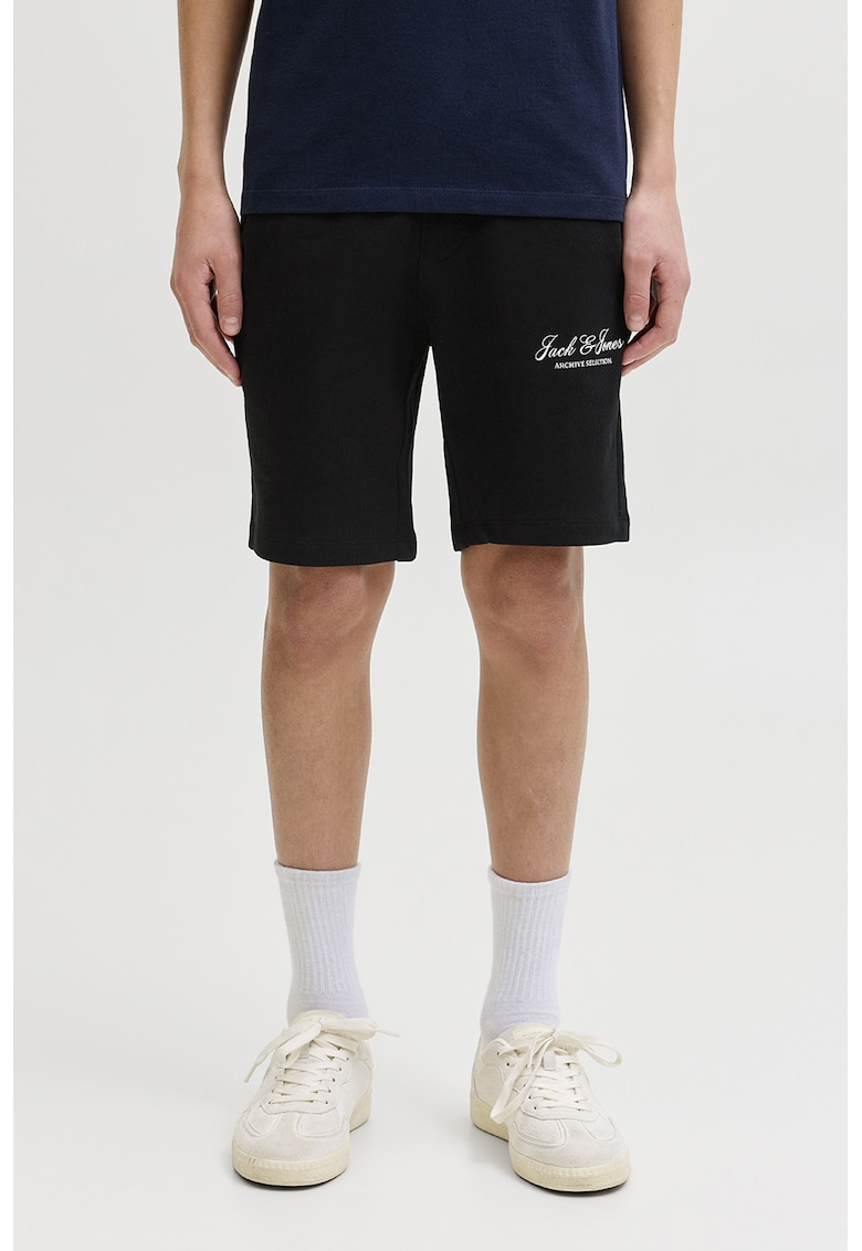 Pantaloni scurti din amestec de bumbac organic cu snururi - Negru