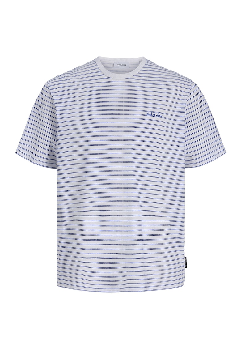 Tricou in dungi cu decolteu la baza gatului - Alb/Albastru