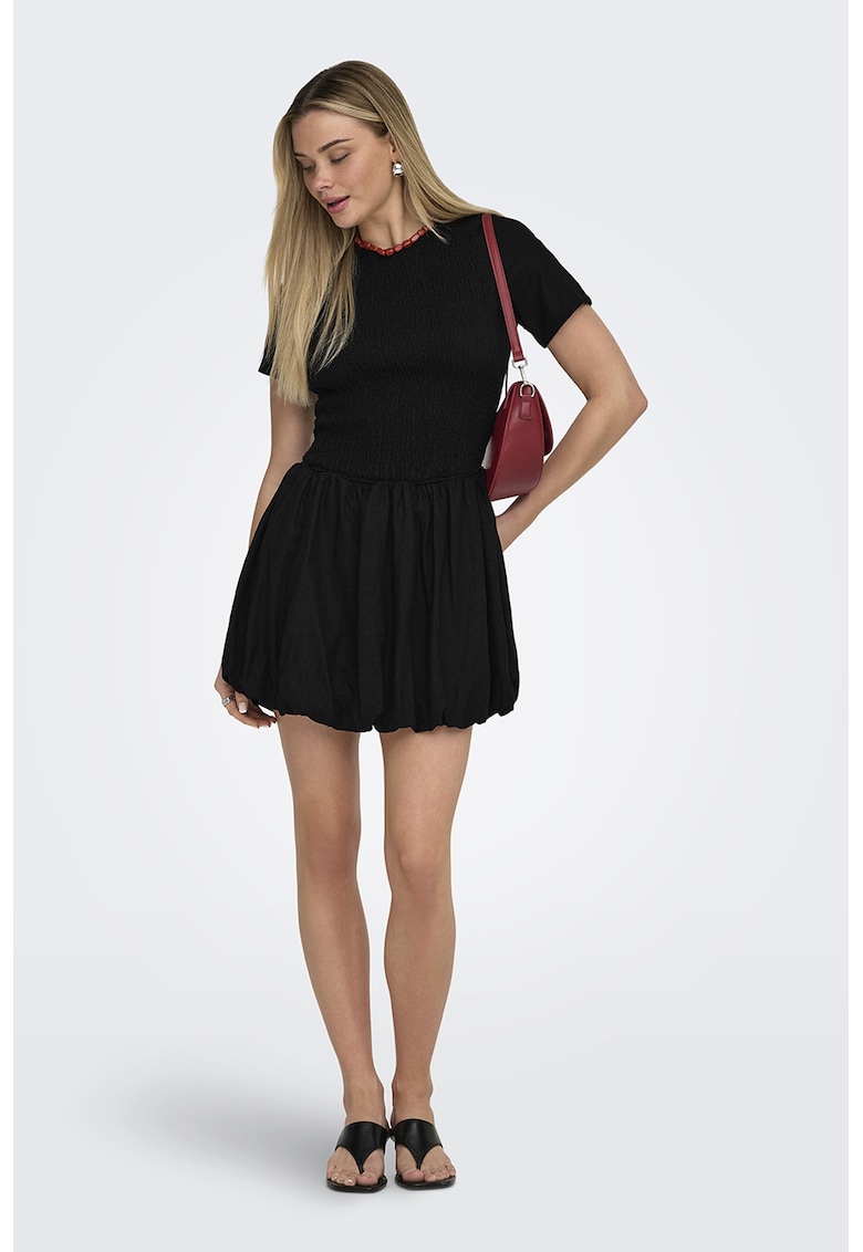Rochie din amestec de in cu fusta bufanta - Negru -