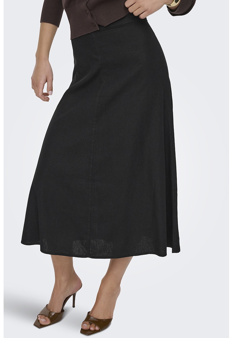 Fusta midi din amestec de in - Negru