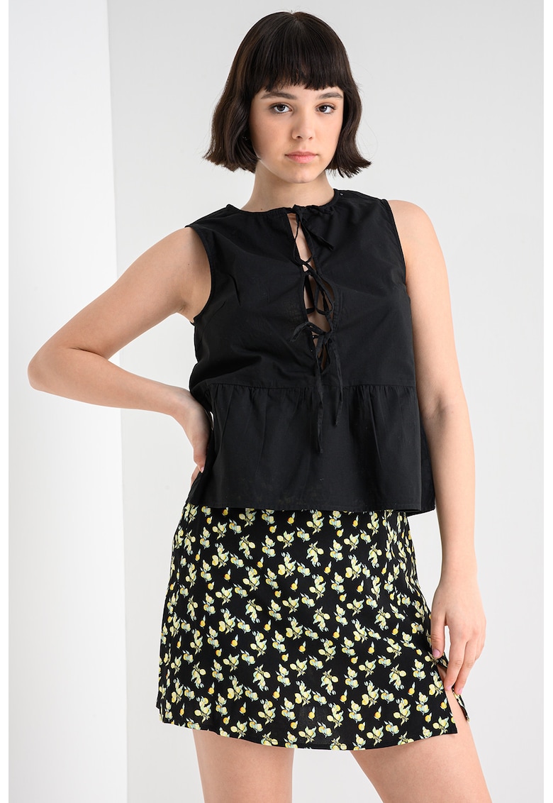 Bluza din bumbac organic cu prinderi cu snururi - fara maneci - Negru