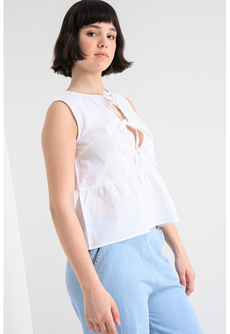 Bluza din bumbac organic cu prinderi cu snururi - fara maneci - Alb