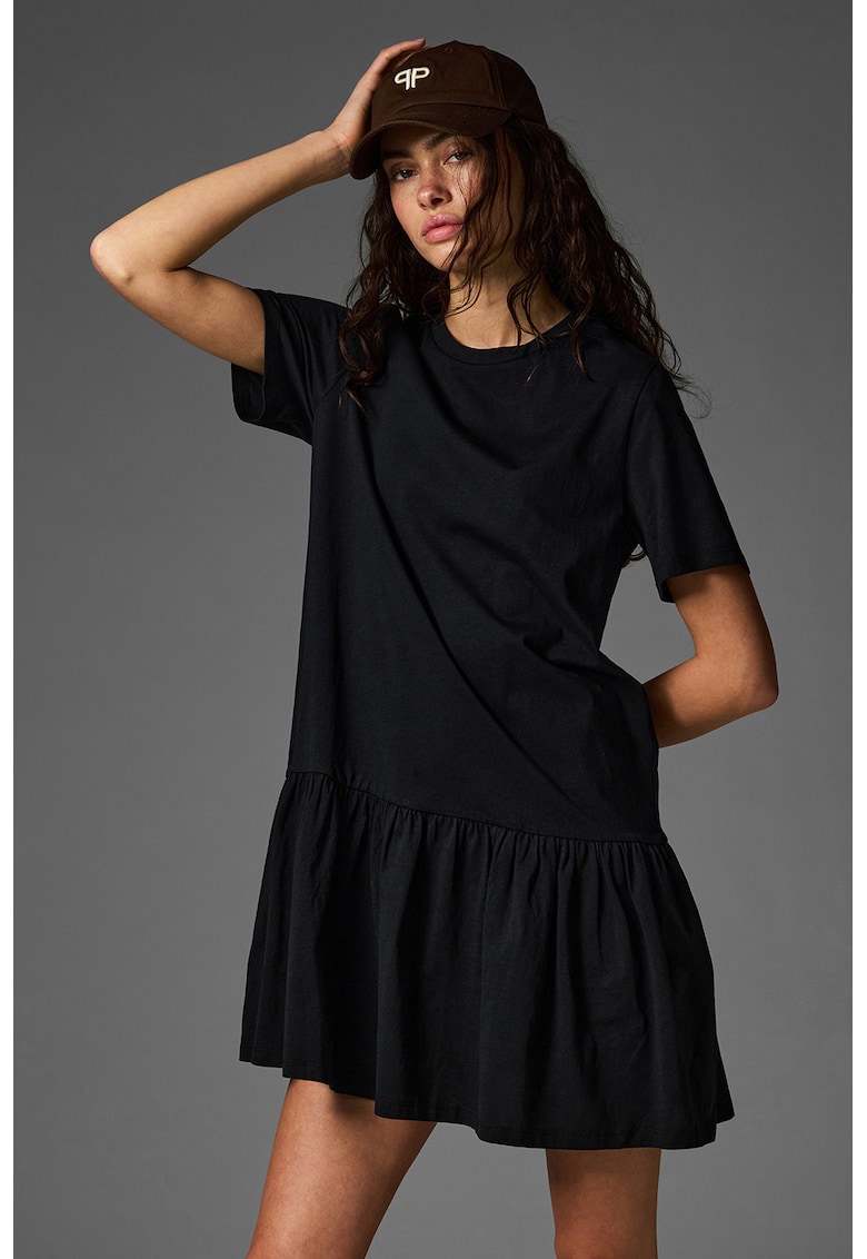 Rochie evazata din amestec de bumbac organic si bumbac - Negru -