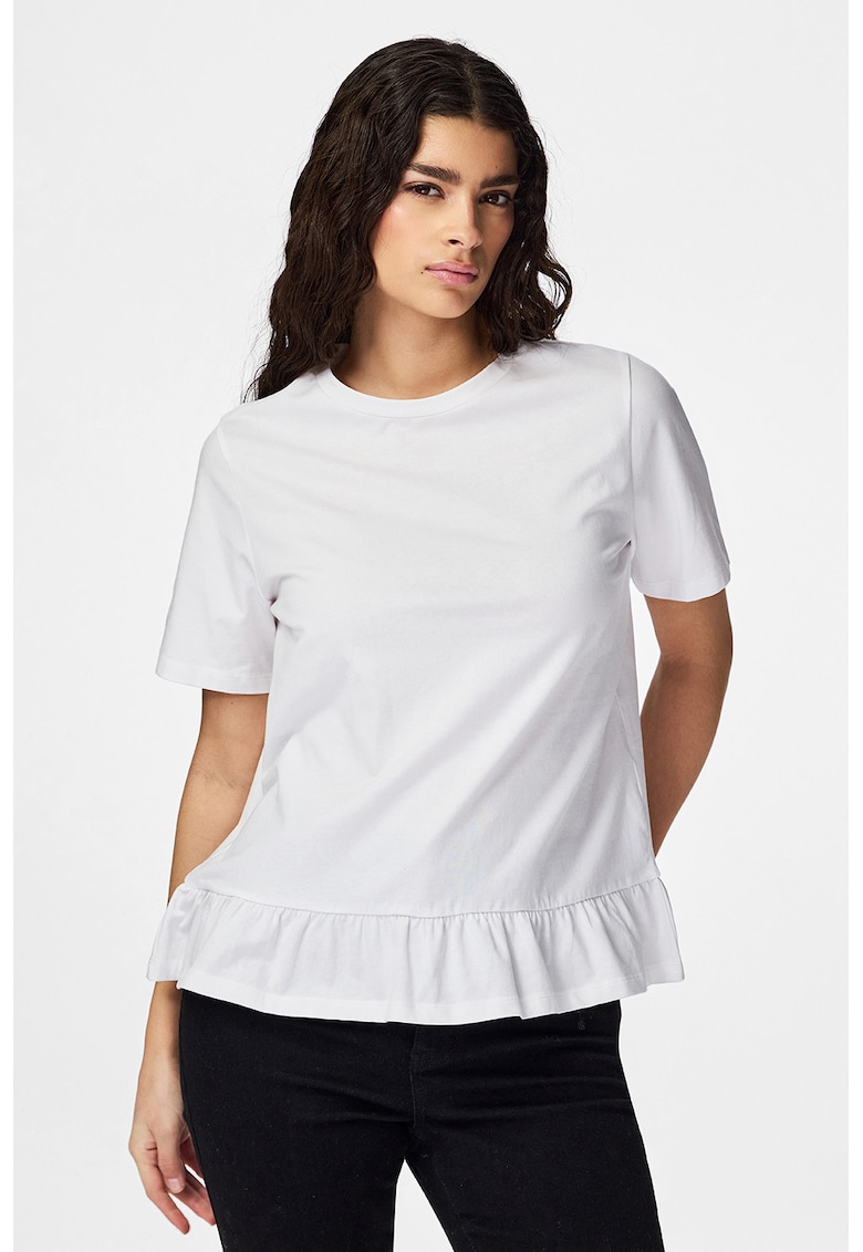 Tricou din bumbac organic si bumbac cu terminatie cu volane - Alb optic