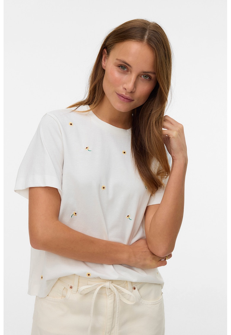 Tricou din bumbac organic cu broderie - Alb