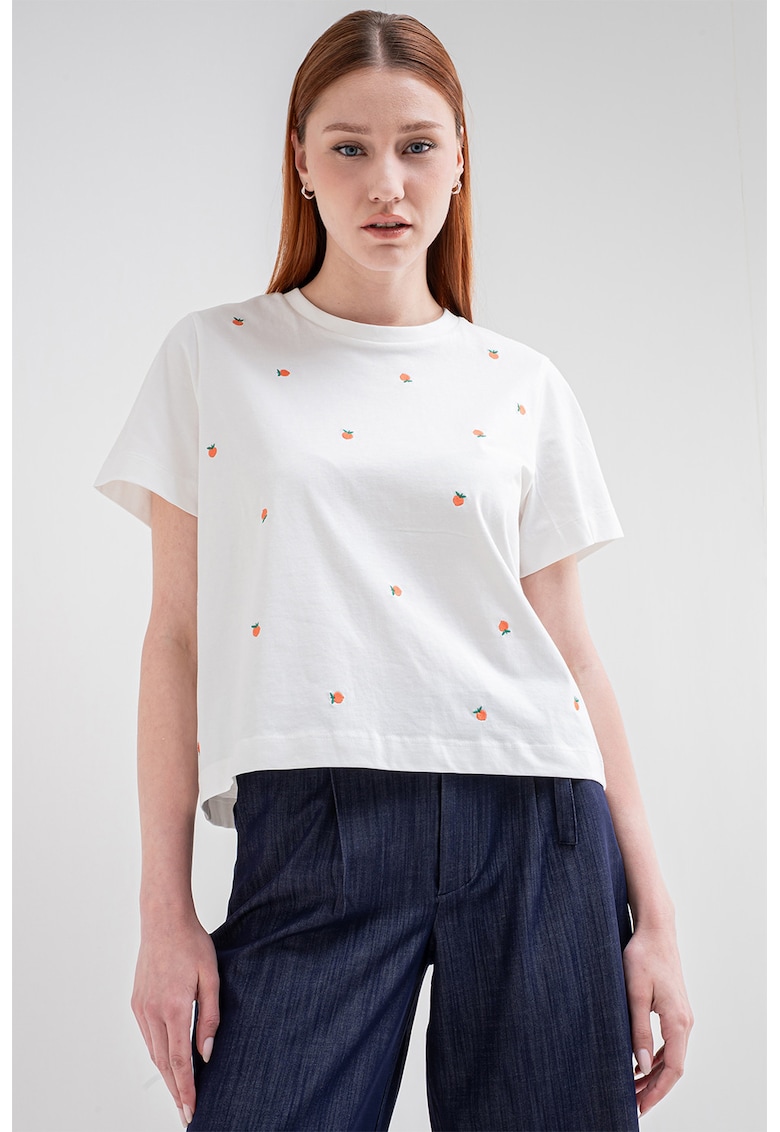 Tricou din bumbac organic cu broderie - Rosu/Alb