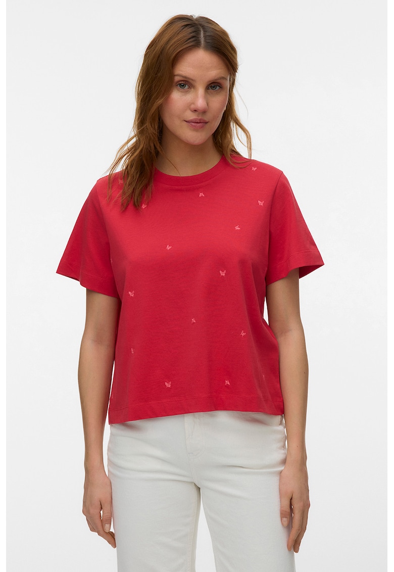 Tricou din bumbac organic cu broderie - Rosu