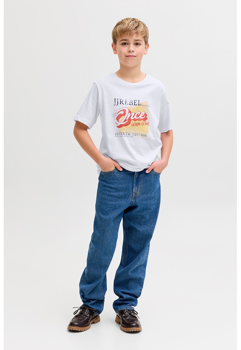 Tricou din bumbac cu imprimeu text frontal - Alb