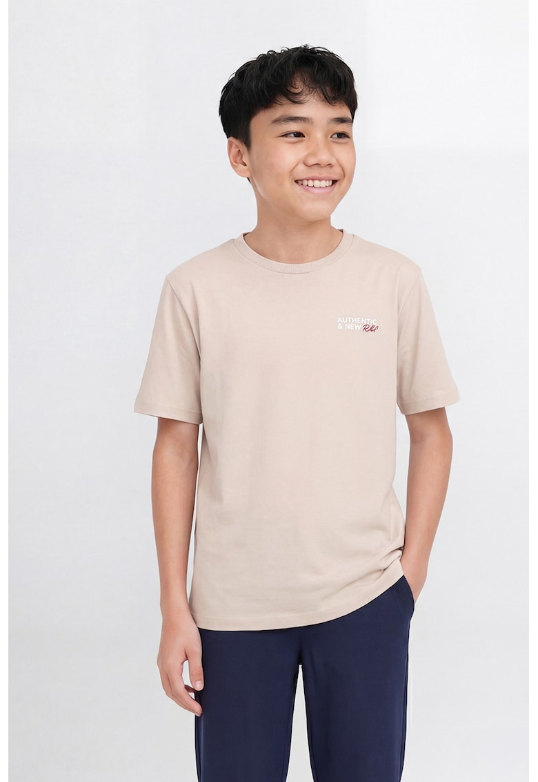 Tricou din bumbac cu imprimeu text - Crem