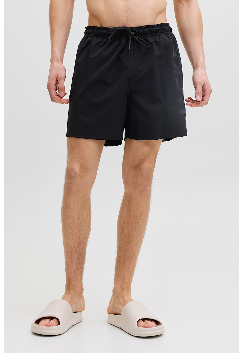 Pantaloni scurti de baie cu imprimeu logo - Negru