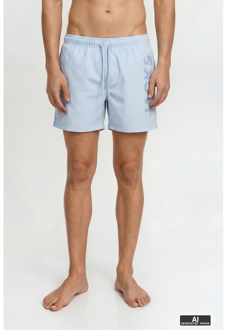 Pantaloni scurti de baie cu imprimeu logo - Albastru pastel