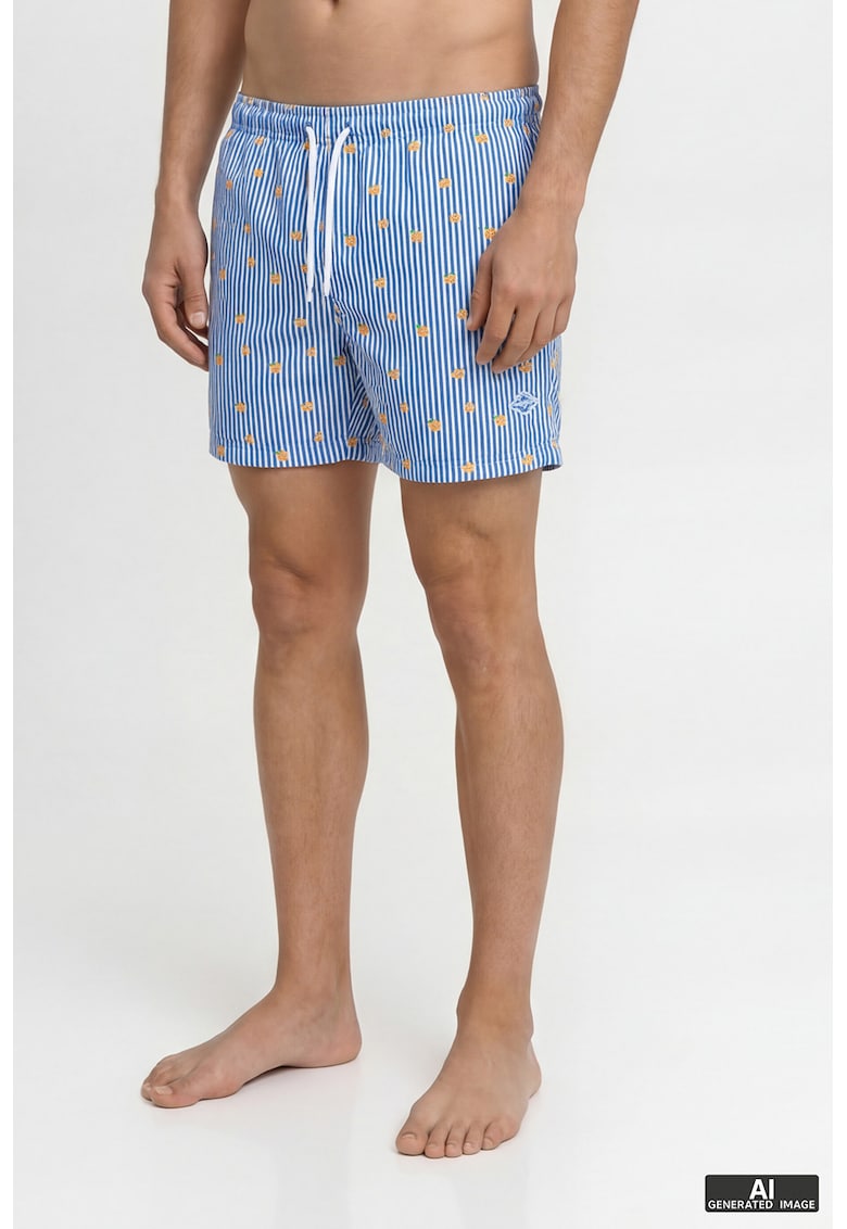Pantaloni scurti de baie cu imprimeu grafic - Albastru azur