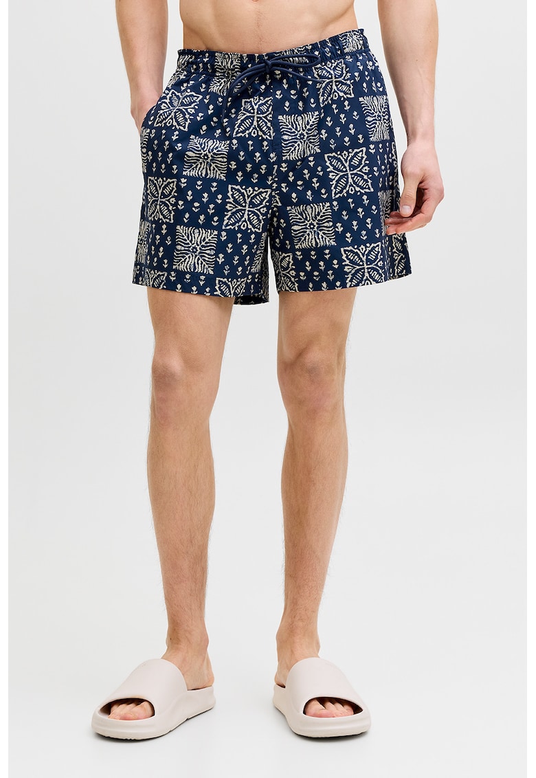 Pantaloni scurti de baie cu imprimeu grafic - Bleumarin