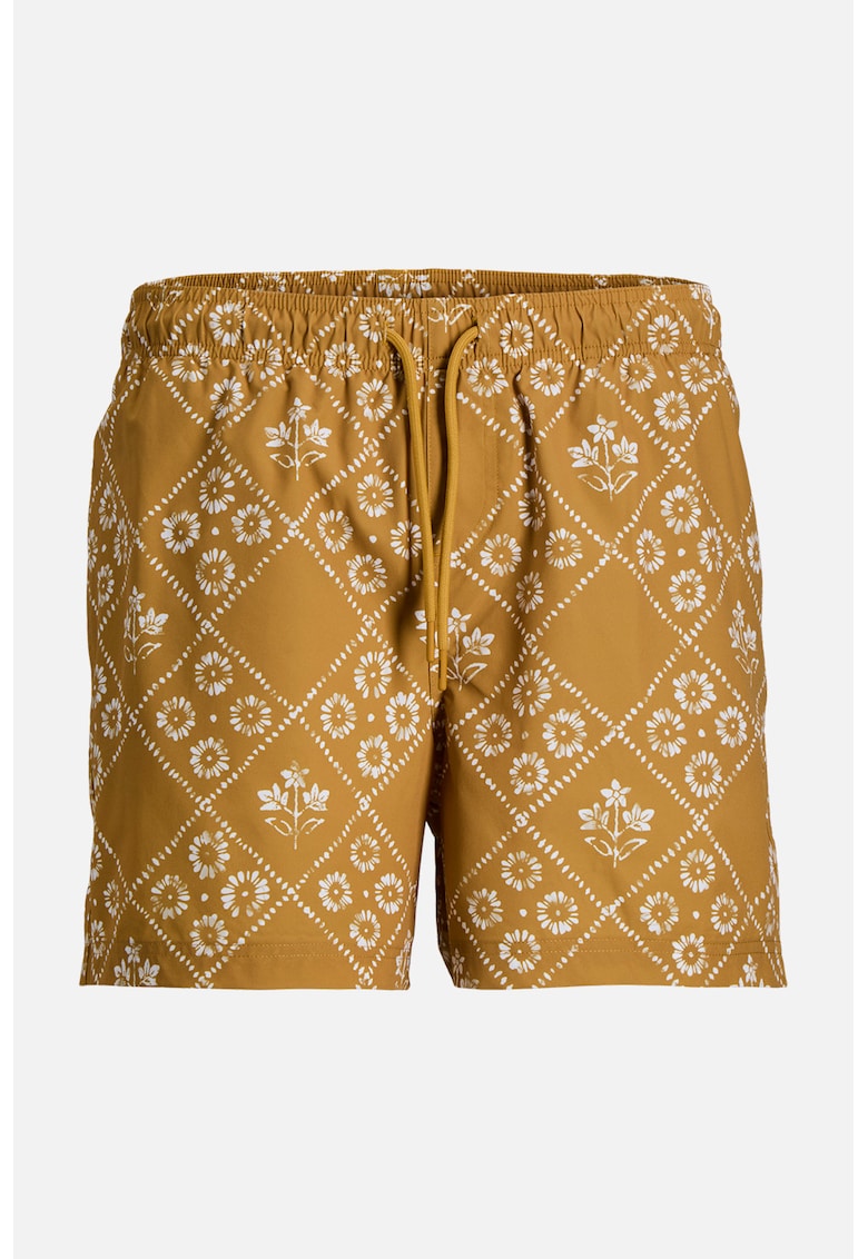 Pantaloni scurti de baie cu imprimeu grafic - Galben sofran