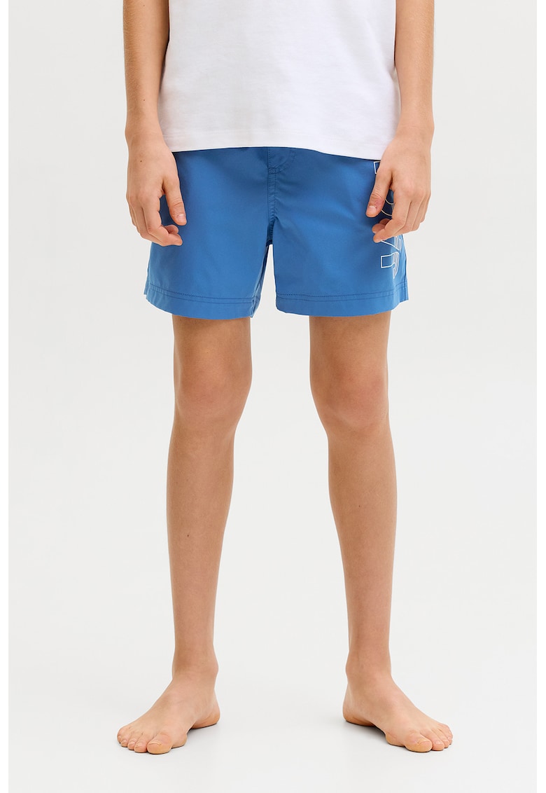 Pantaloni scurti de baie cu imprimeu logo si buzunare - Albastru