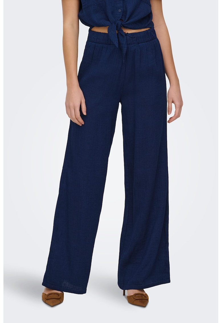 Pantaloni din bumbac cu croiala ampla - Bleumarin -