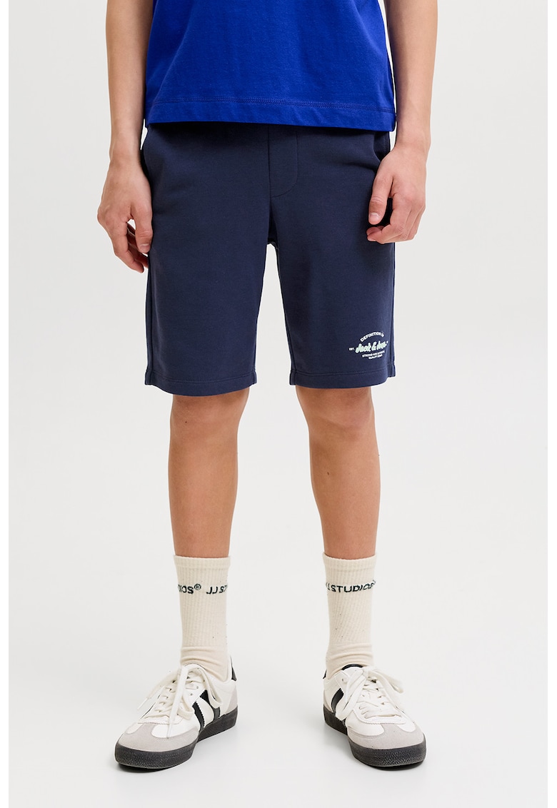 Bermude-pantaloni de trening din amestec de bumbac organic cu talie ajustabila - Bleumarin