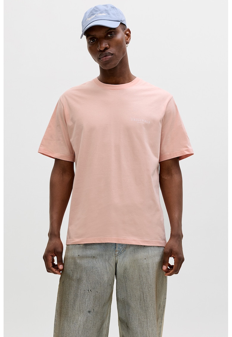 Tricou din bumbac organic cu imprimeu logo pe partea din spate - Piersica