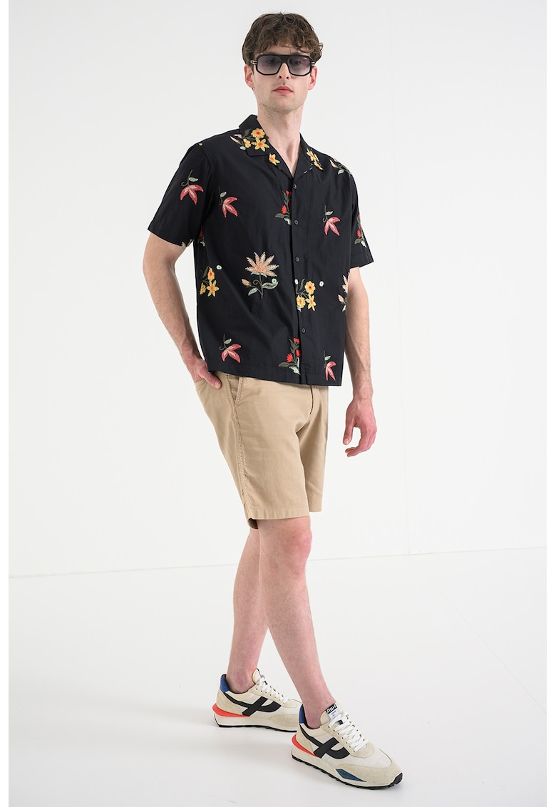 Camasa din bumbac cu model floral - Negru/Multicolor