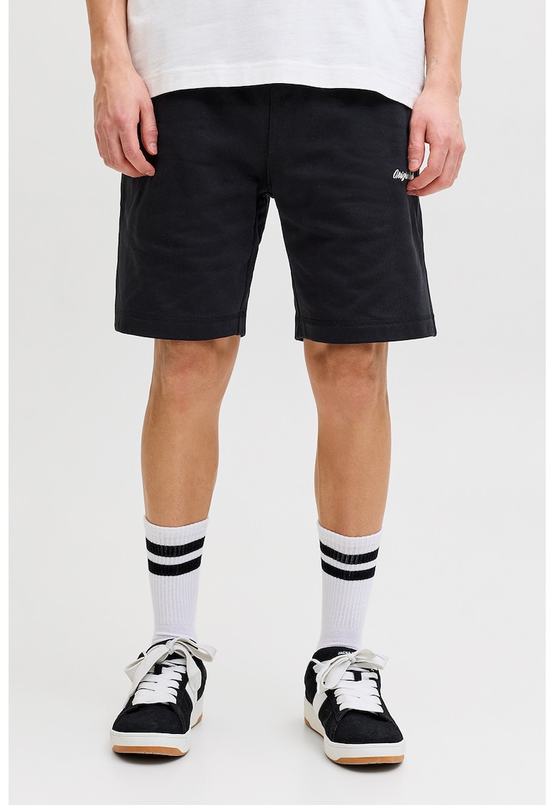 Pantaloni scurti de trening cu detaliu brodat - Negru