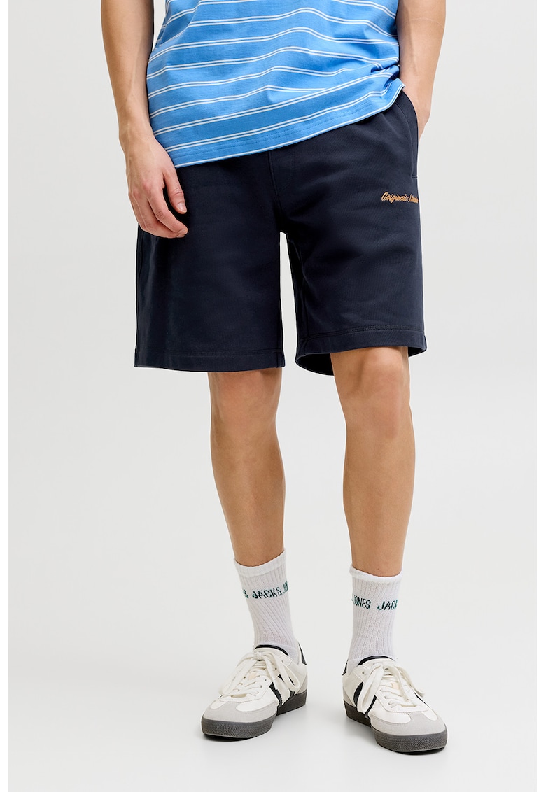 Pantaloni scurti de trening cu detaliu brodat - Bleumarin